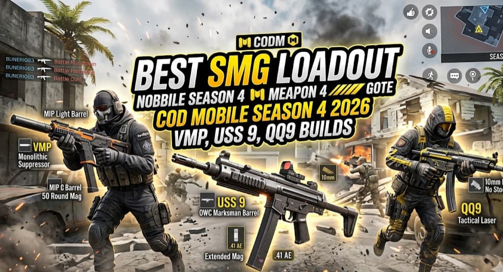 Best SMG Loadout COD Mobile Season 4 2026 — VMP, USS 9, QQ9 builds