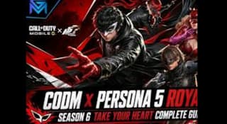 COD Mobile Season 6 Take Your Heart Gunsmith screen with FSS Hurricane and Persona 5 Royal operator in the background