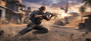 A Free Fire character mid-dodge during a gunfight, illustrating fast movement