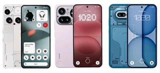 Nothing Phone (3), Phone (4a) Pro, and Phone (4a) lined up side by side showing their Glyph interfaces