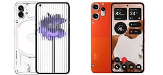 CMF Phone 1 and Nothing Phone 1 placed side by side on a desk, showing their transparent-style back panels