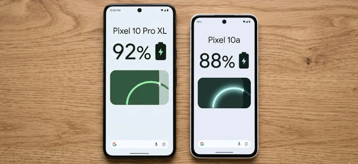 Google Pixel 10 Pro XL and Pixel 10a side by side showing battery stats