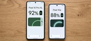 Google Pixel 10 Pro XL and Pixel 10a side by side showing battery stats