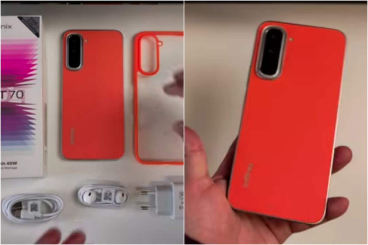 Infinix Hot 70 Thermo Orange colorway front and back