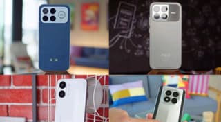 POCO F8 Ultra, X8 Pro Max, and M8 Pro smartphones lined up side by side