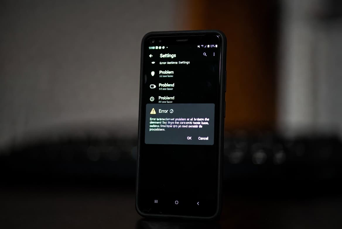 Android phone showing error and glitch on screen