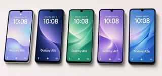 Samsung Galaxy A-series 5G phones lined up side by side
