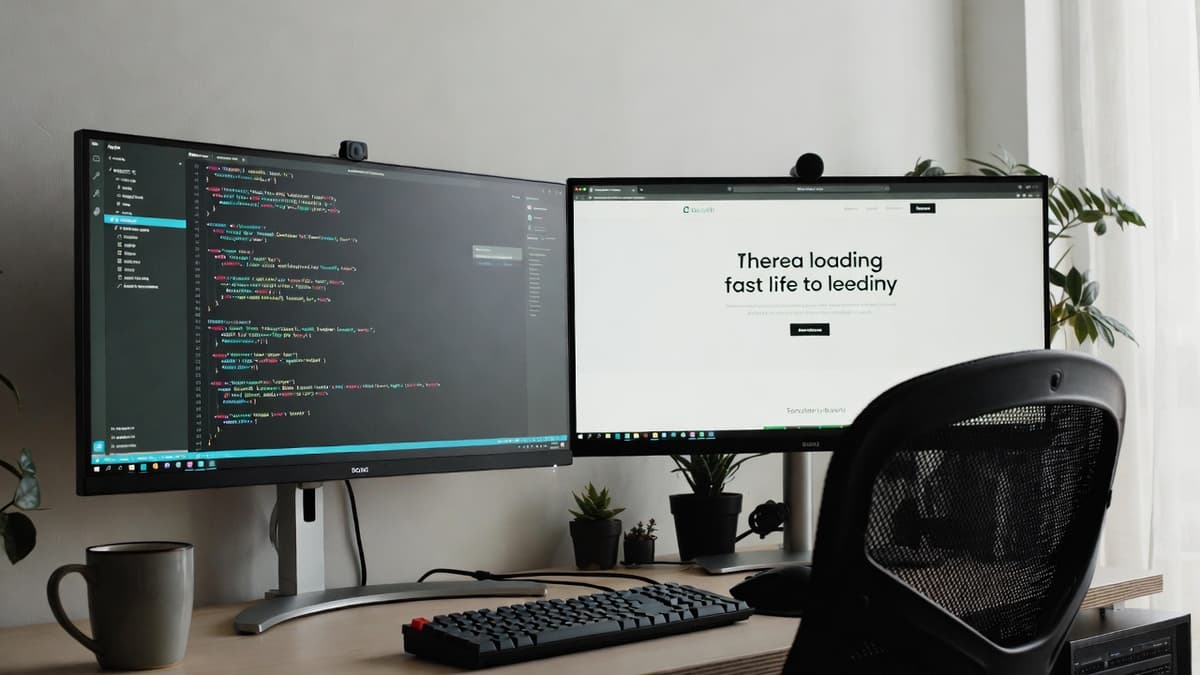 Developer workspace showing Astro framework code and fast-loading website performance