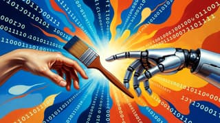 Creative collaboration between human hand and robotic hand with paintbrush