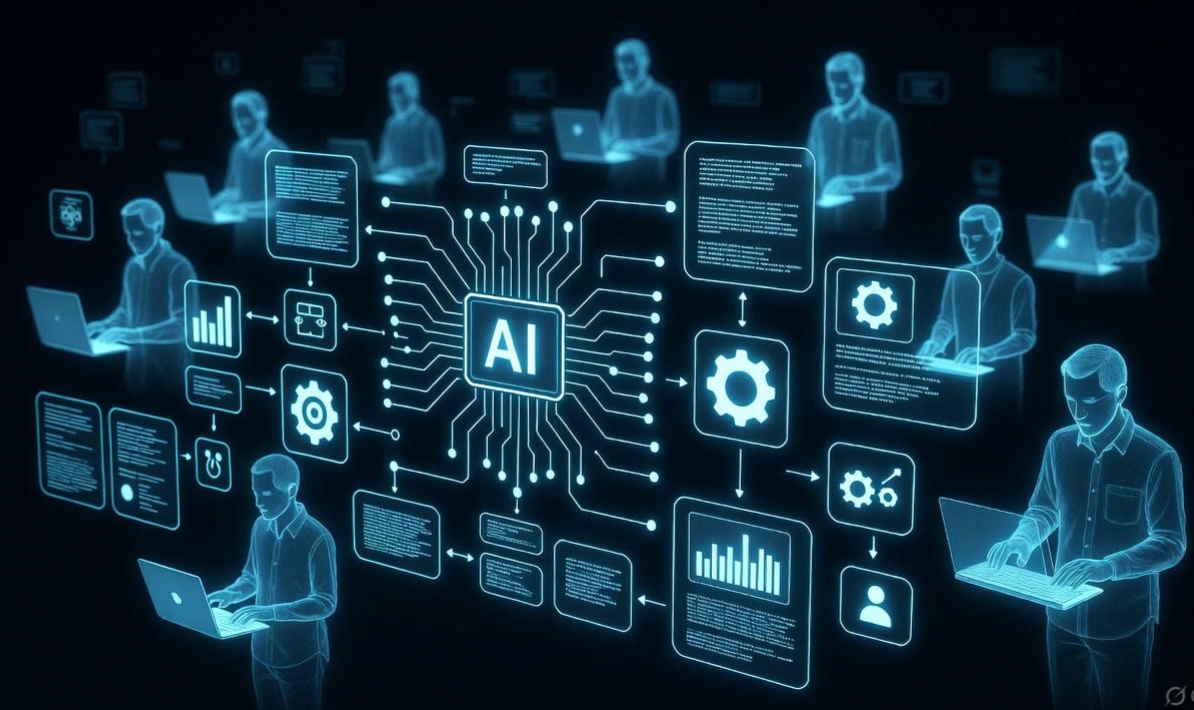 Human-in-the-loop AI labor illustration