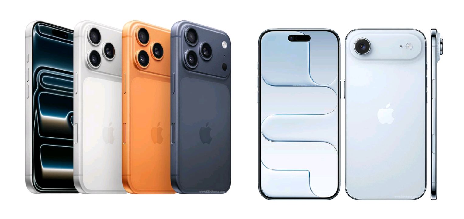 iPhone 17 Pro and iPhone Air shown together to compare thickness