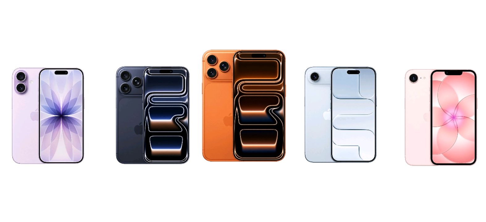 Apple iPhone 17 series lineup displayed side by side against a plain background