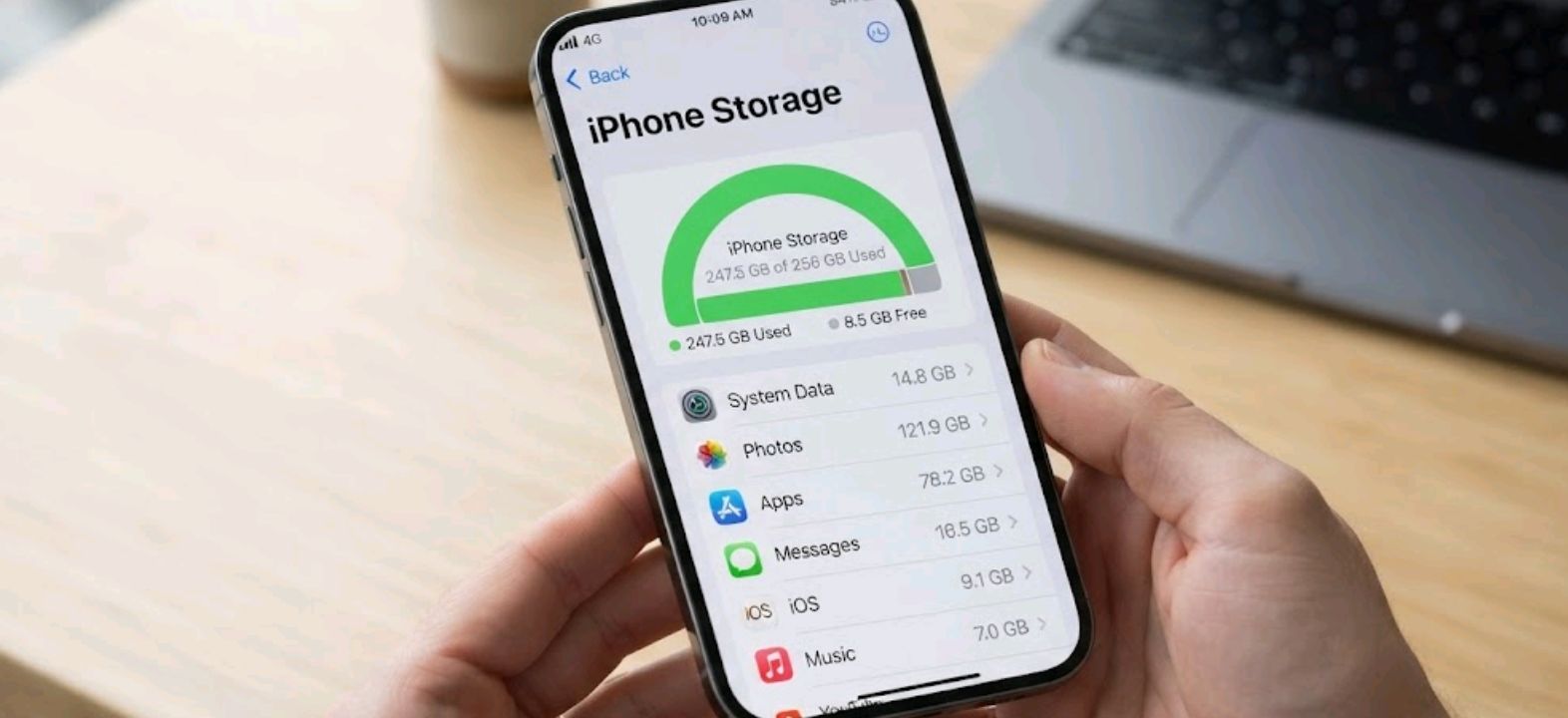 Close-up of iPhone storage settings screen showing capacity used