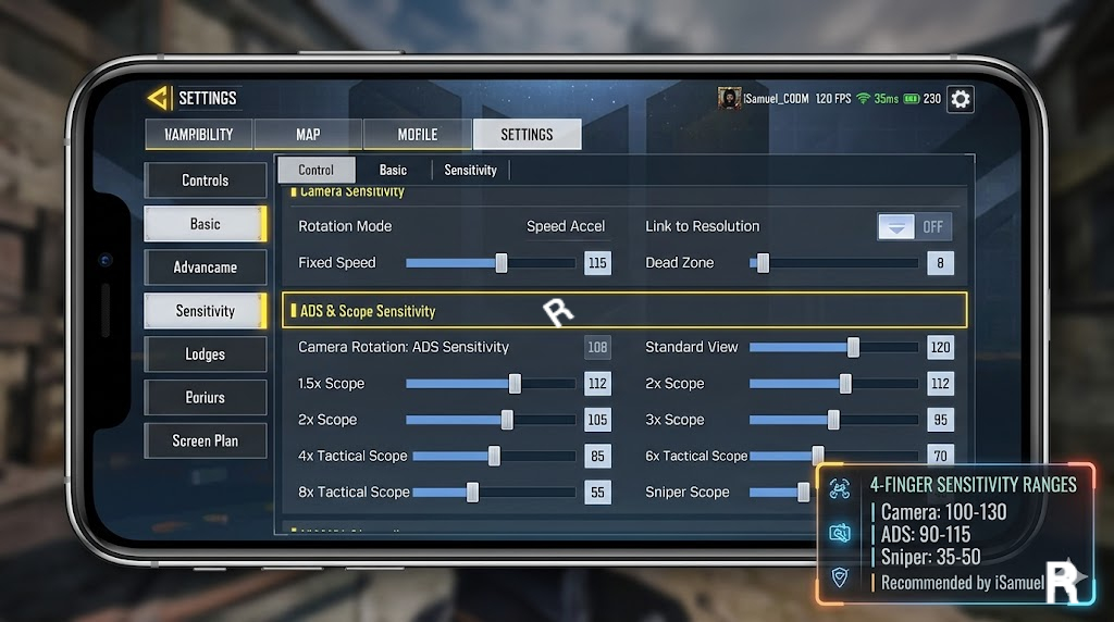 CODM Sensitivity Settings for 4-Finger HUD 2026