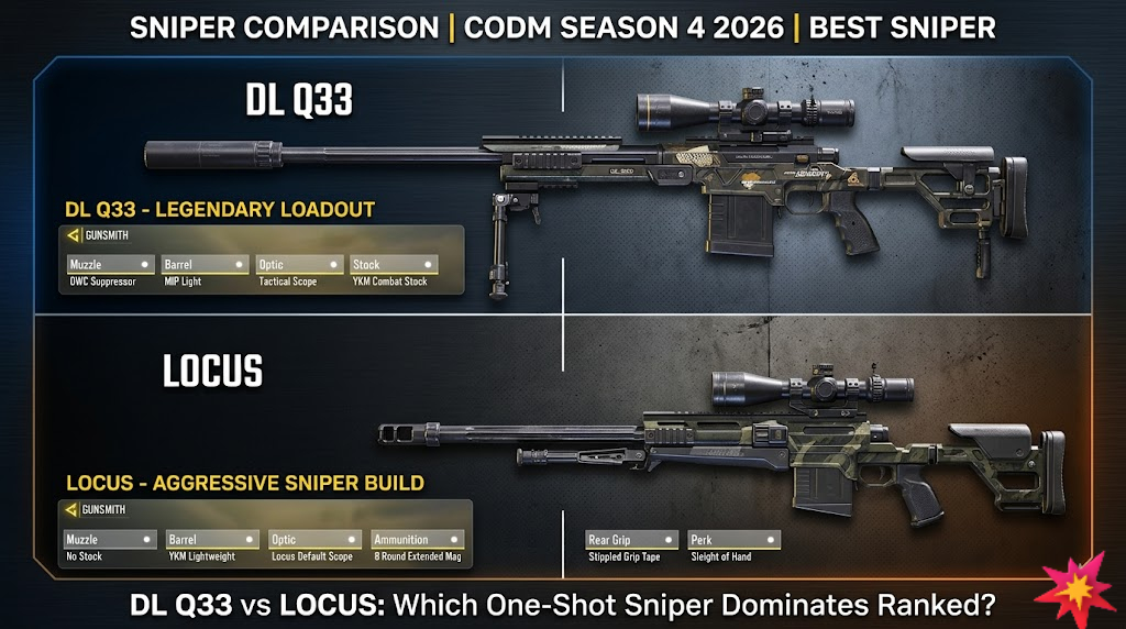 DL Q33 vs Locus best sniper CODM Season 4 2026