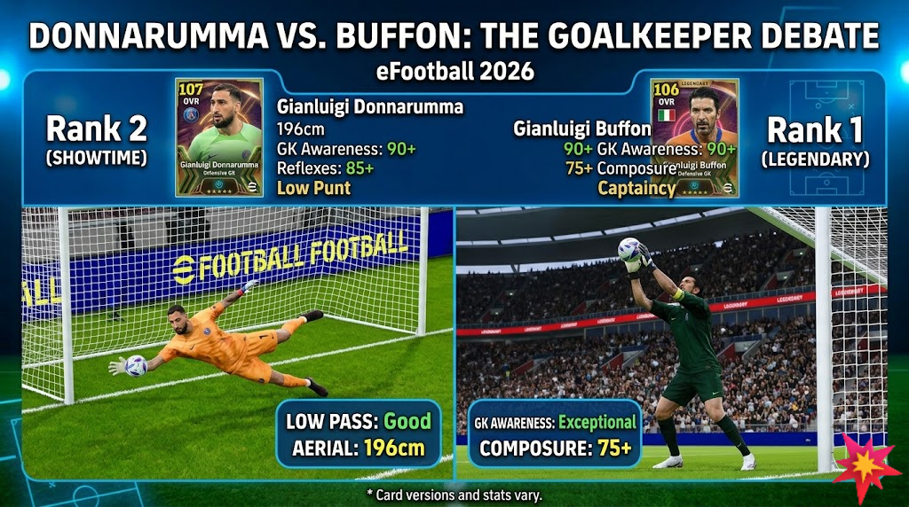 Donnarumma and Buffon goalkeeper comparison eFootball 2026