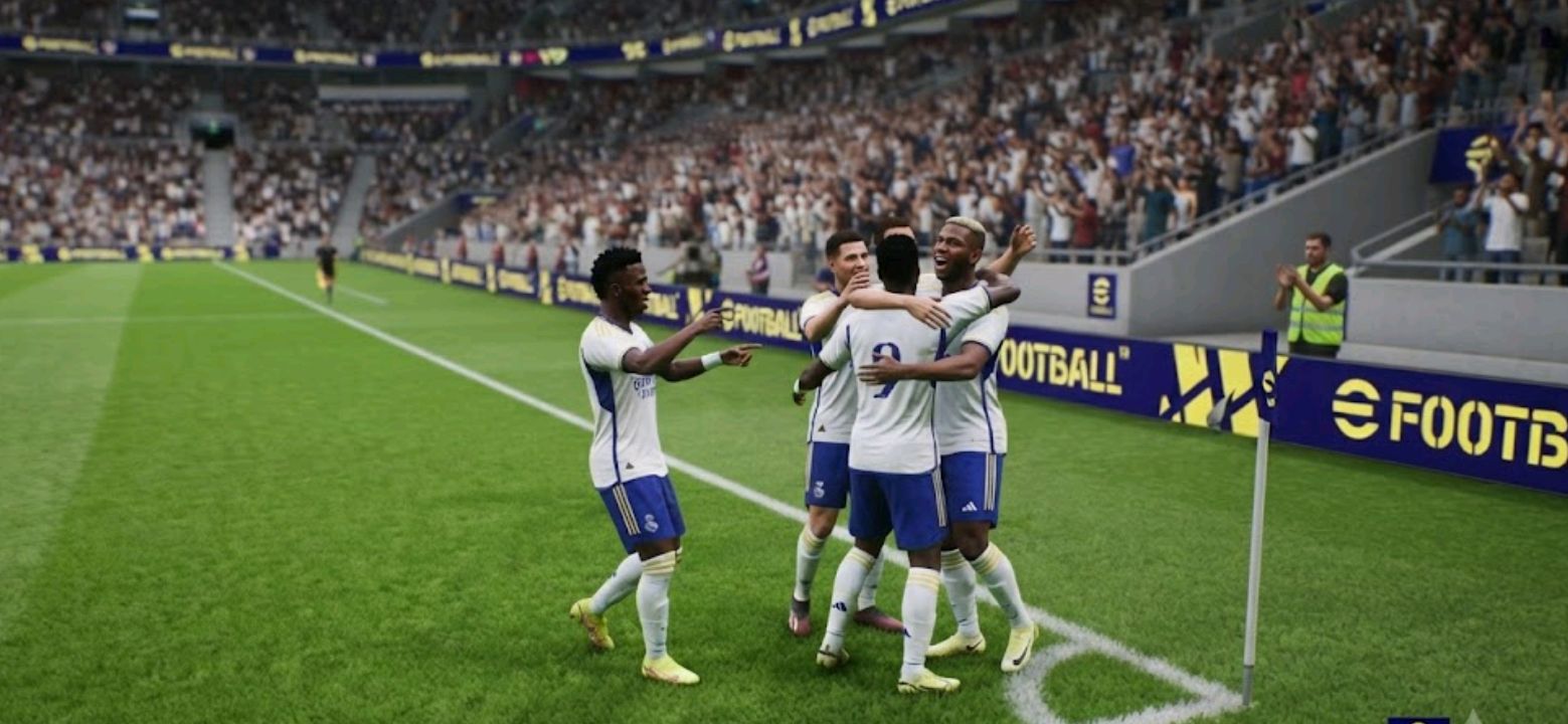 Team celebrating a goal scored from a wide cross