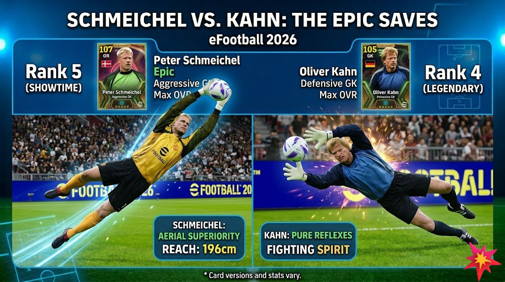 Schmeichel and Kahn eFootball 2026 goalkeeper saves