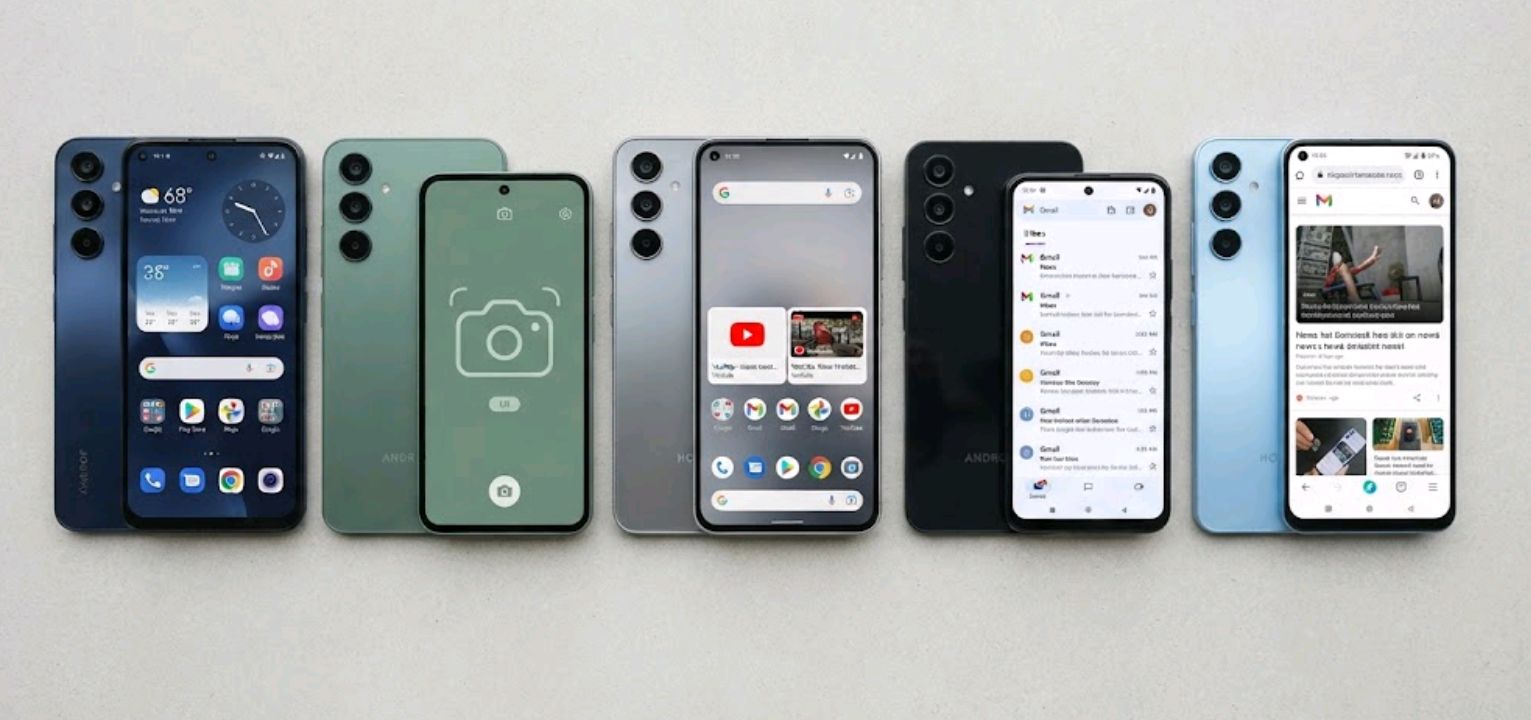 Five Honor smartphones under $200 laid out side by side in 2026