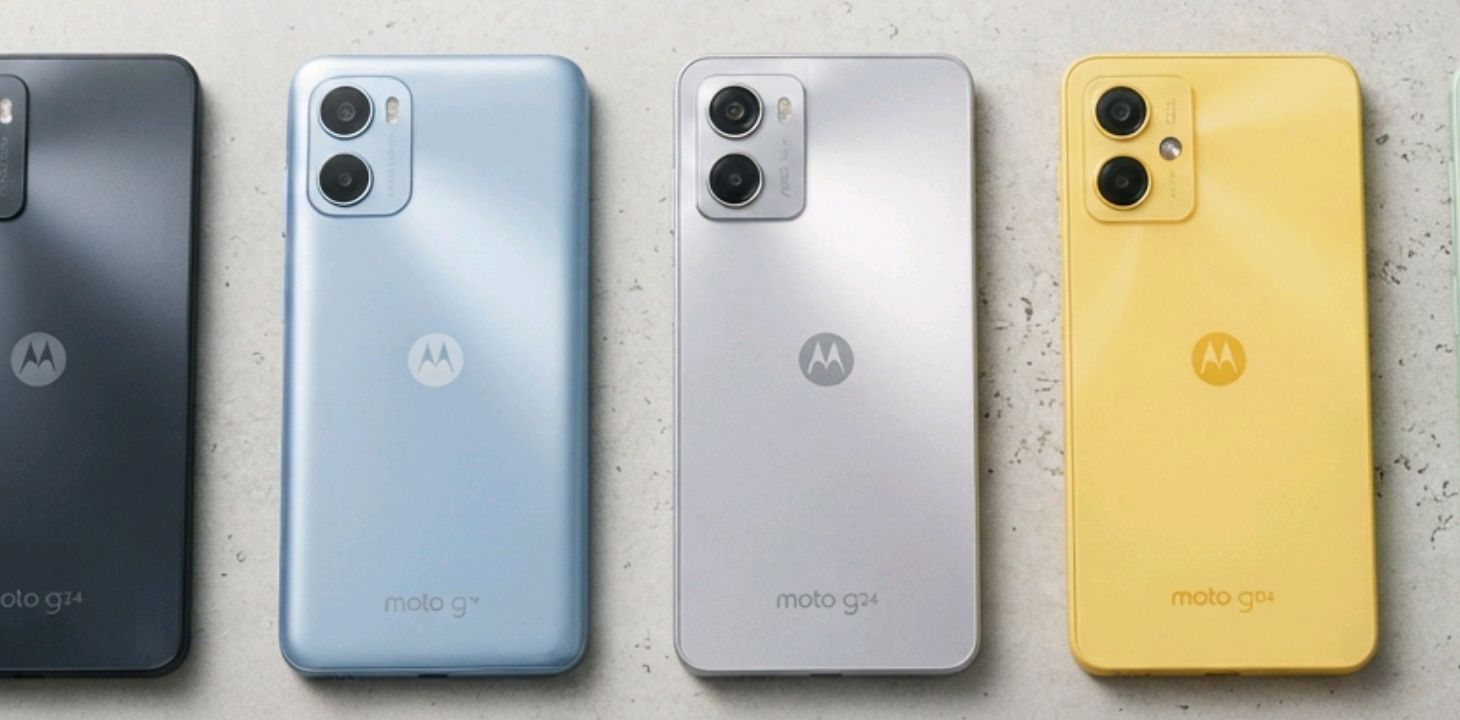 Five Motorola smartphones under $200 lined up side by side against a plain background, showing back panels and camera modules