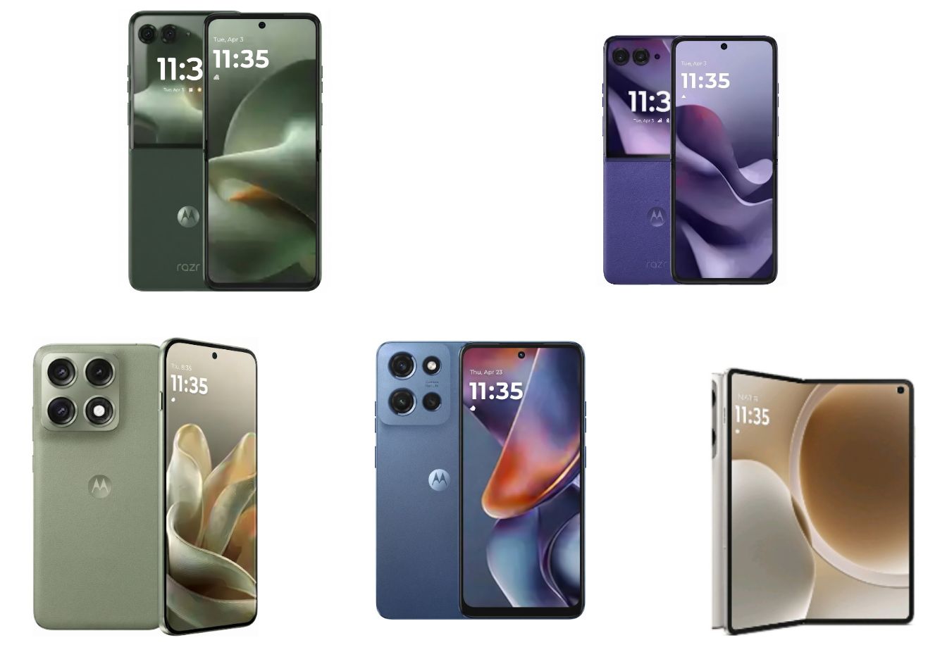 Motorola Razr, Edge, and Moto G 2026 models compared side by side