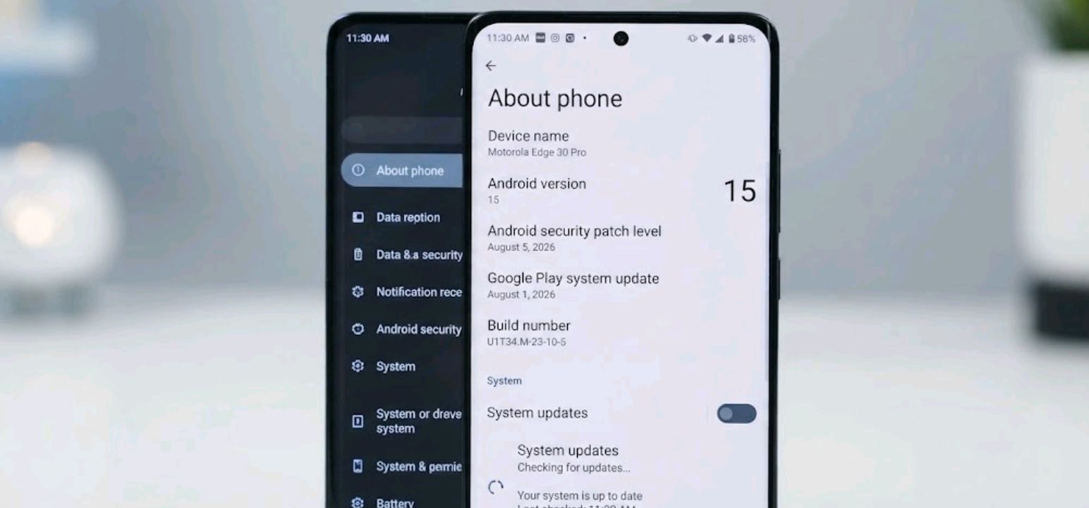 Motorola phone displaying Android system update settings screen