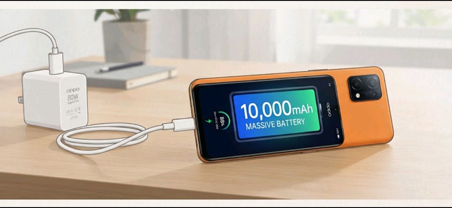 OPPO A7 Pro Max resting on a table showing its screen