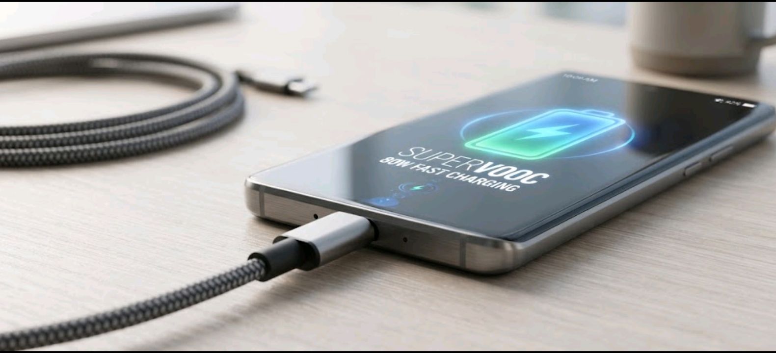 Close-up of a phone charging cable plugged into a smartphone