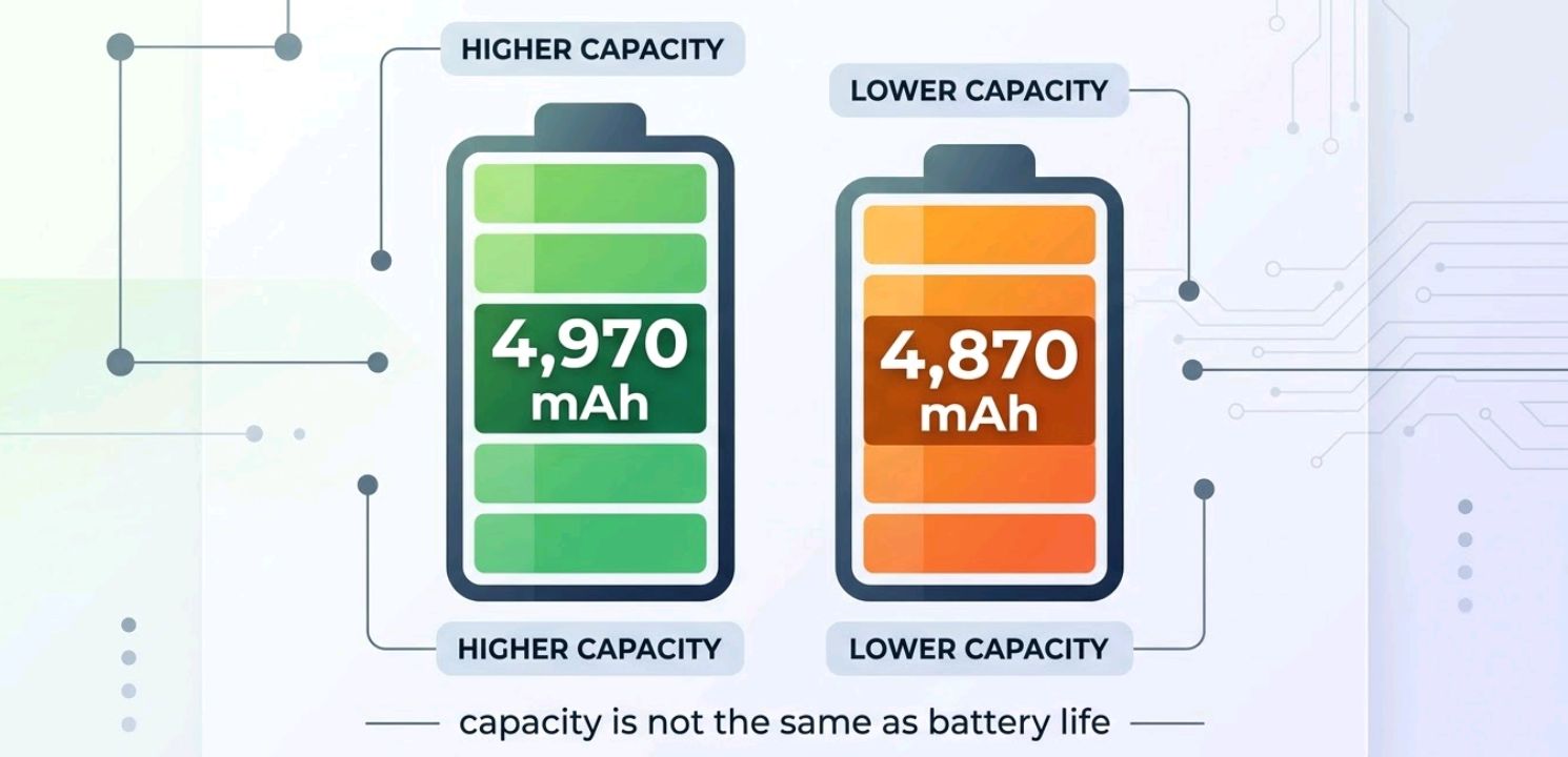 Battery capacity comparison graphic: 4,970 mAh vs 4,870 mAh