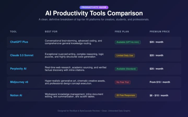 Side-by-side comparison graphic of ChatGPT, Perplexity, NotebookLM, Grammarly, Quizlet, and Wolfram Alpha