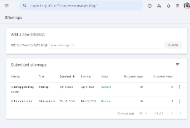 Google Search Console showing image sitemap results