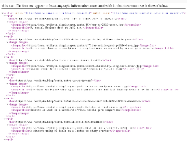 The image sitemap XML structure showing post URLs mapped to image URLs