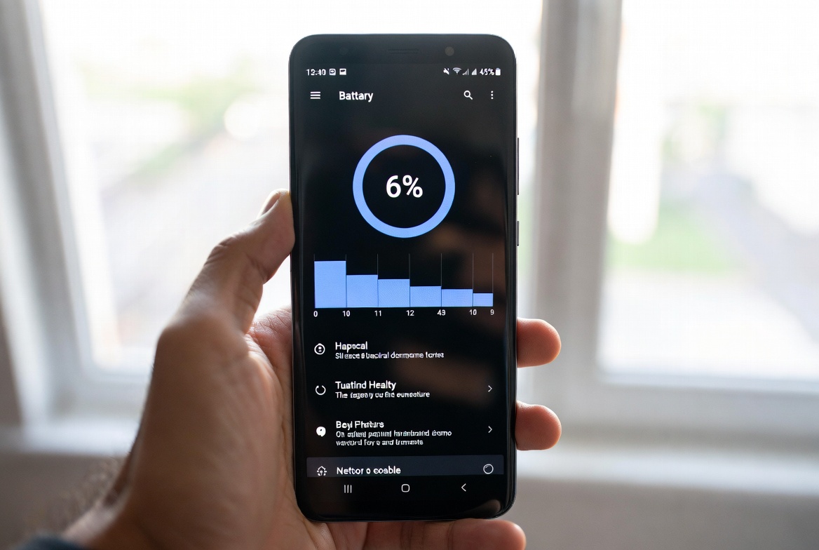 Android phone showing battery settings screen with health indicator