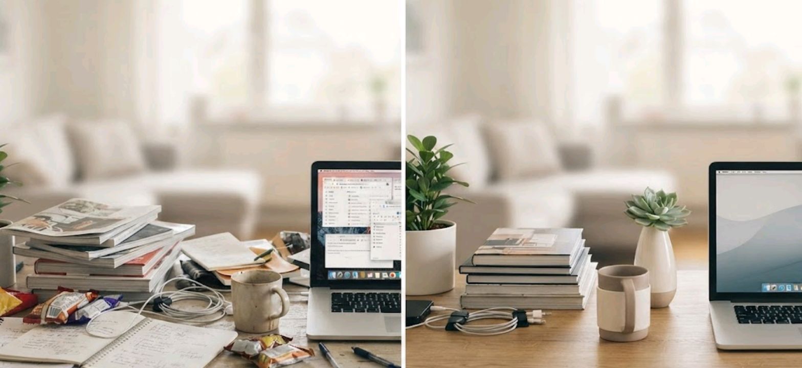 Side-by-side comparison of a phone photo before and after AI object removal editing