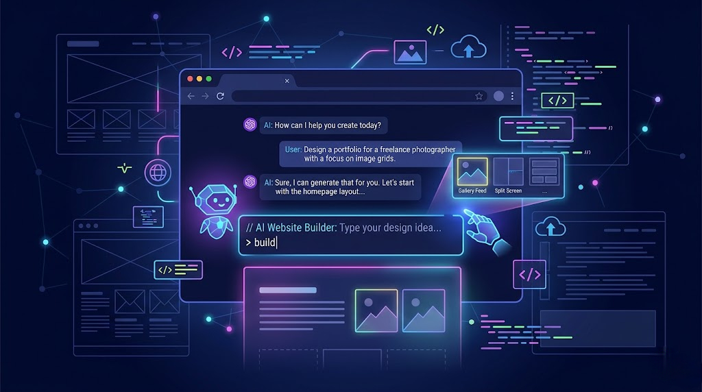 AI creating a website using a chat prompt on screen