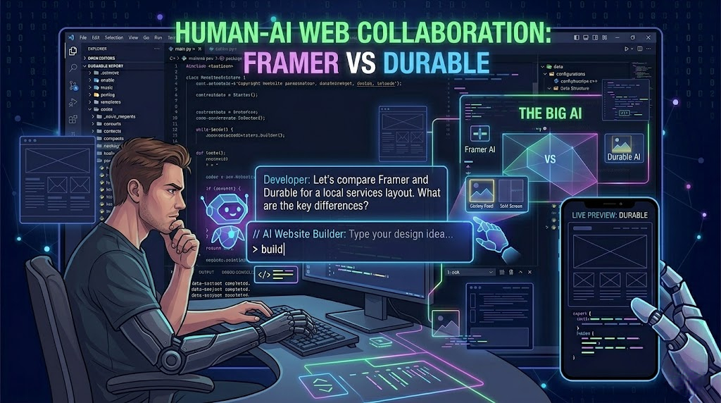 Illustration showing a developer and AI assistant working on a web project together on mobile