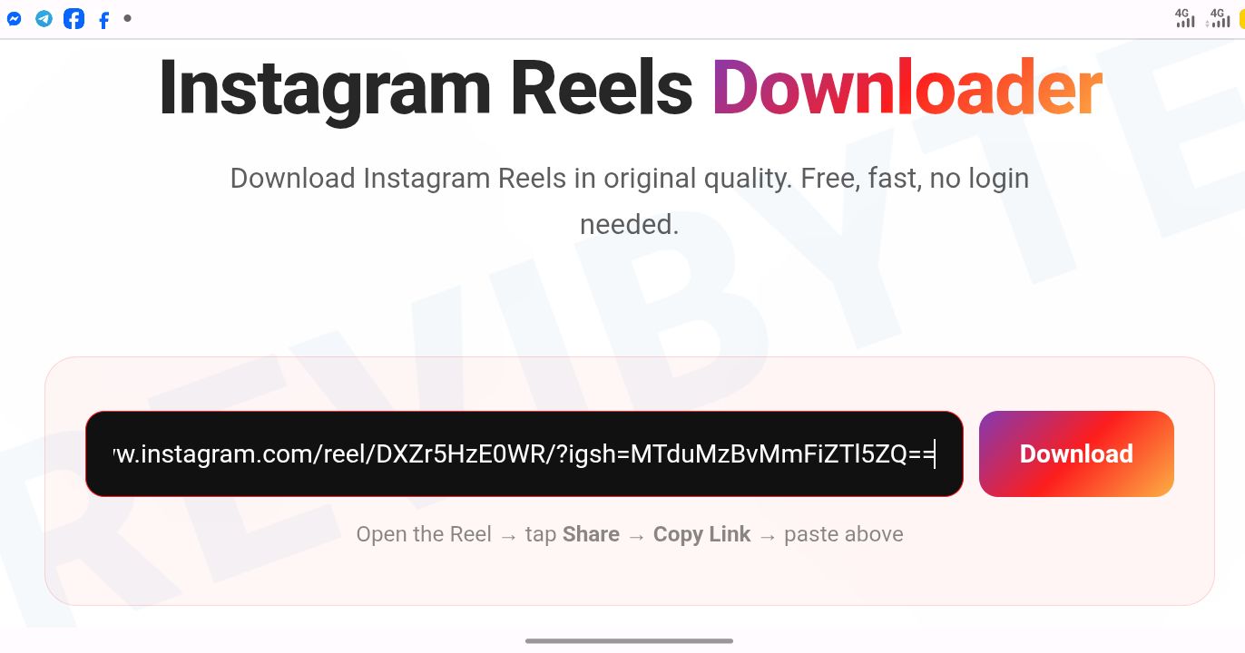 User downloading an Instagram Reel through ReviByte on a mobile browser