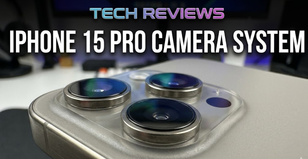 iPhone 15 Pro in natural titanium finish showing titanium band and triple camera arrangement