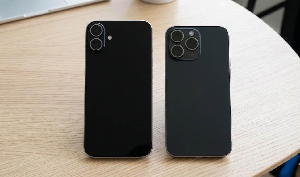 iPhone 16 Plus beside iPhone 16 Pro showing size and build difference