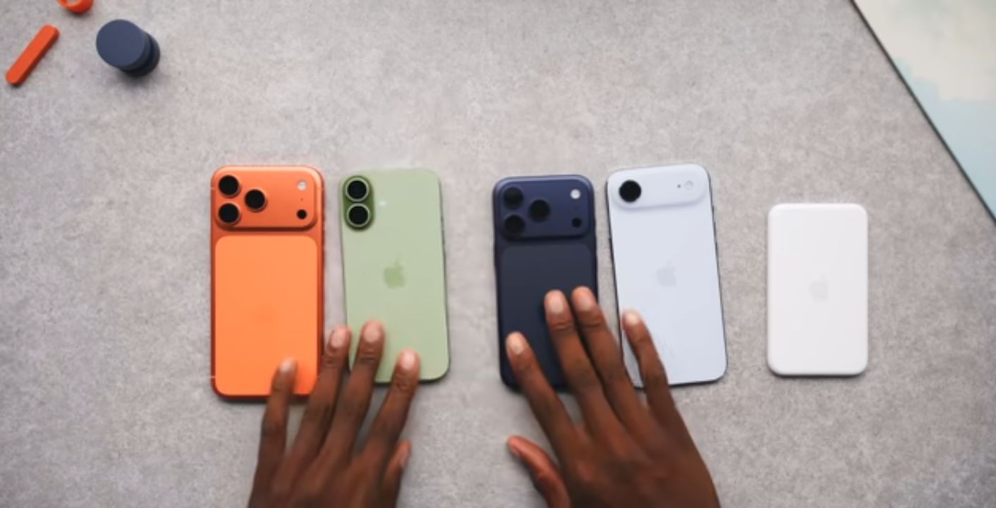 The iPhone 17, Air, Pro, and Pro Max lineup side by side