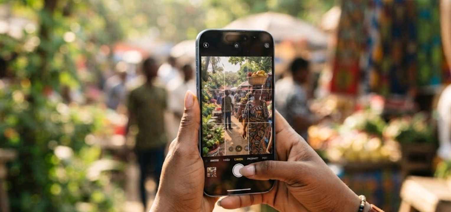 iPhone camera viewfinder showing grid lines for composition