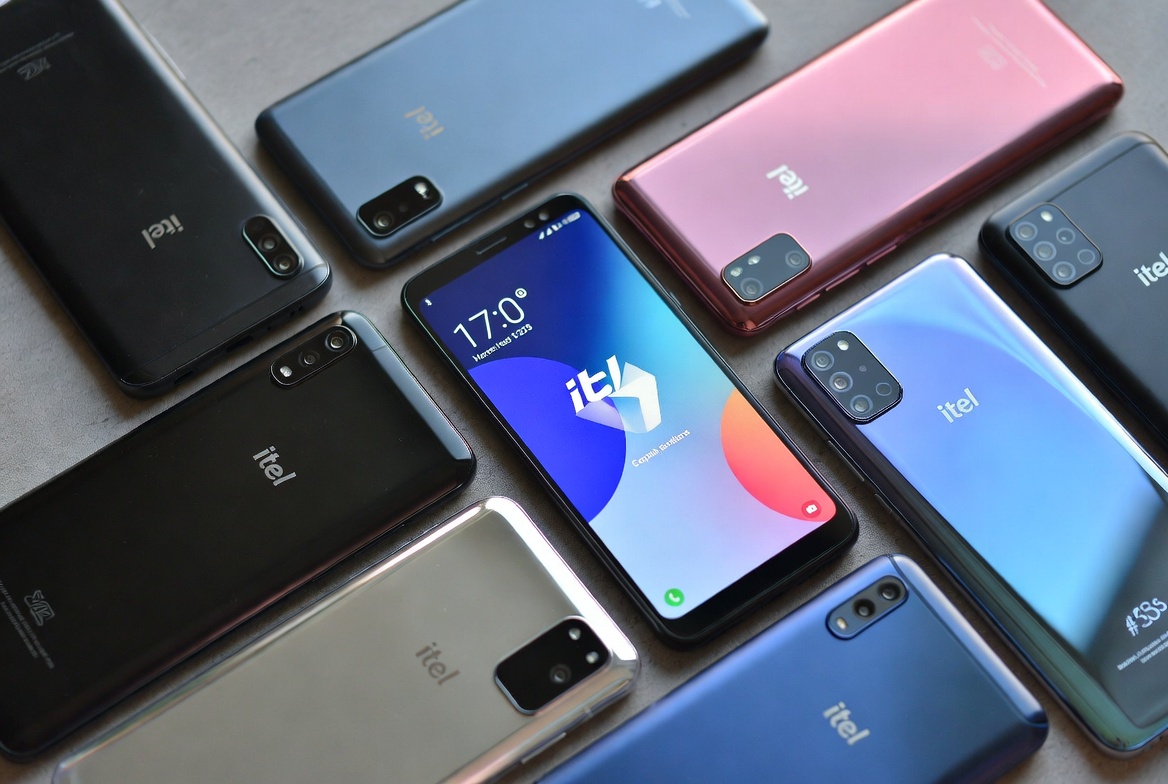 itel 2026 phone lineup arranged in a product-style display