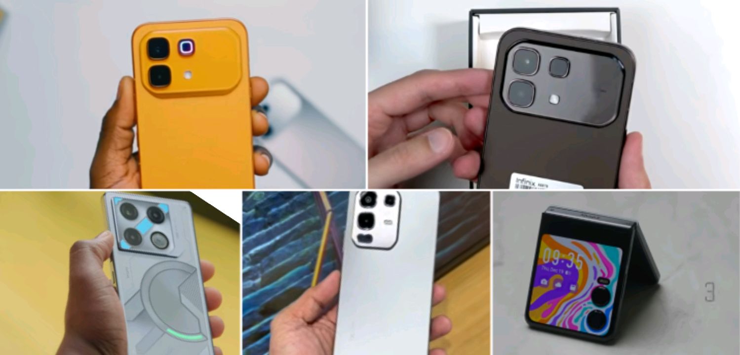 Comparison of Infinix 5G phone lineup showing Note, GT, and Zero Flip series