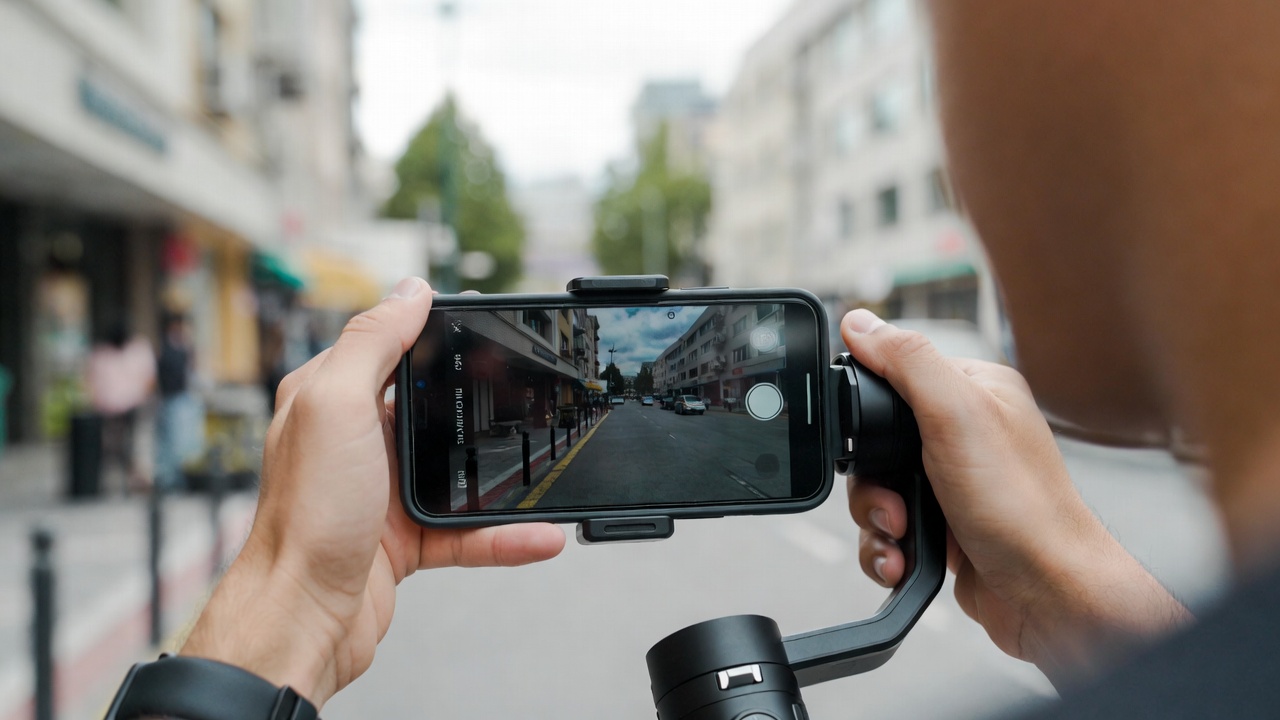 A mobile content creator filming street content outdoors — one of the few genuine use cases where 1TB phone storage makes practical sense