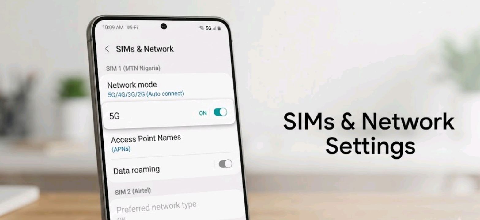 Smartphone settings screen showing network and SIM options