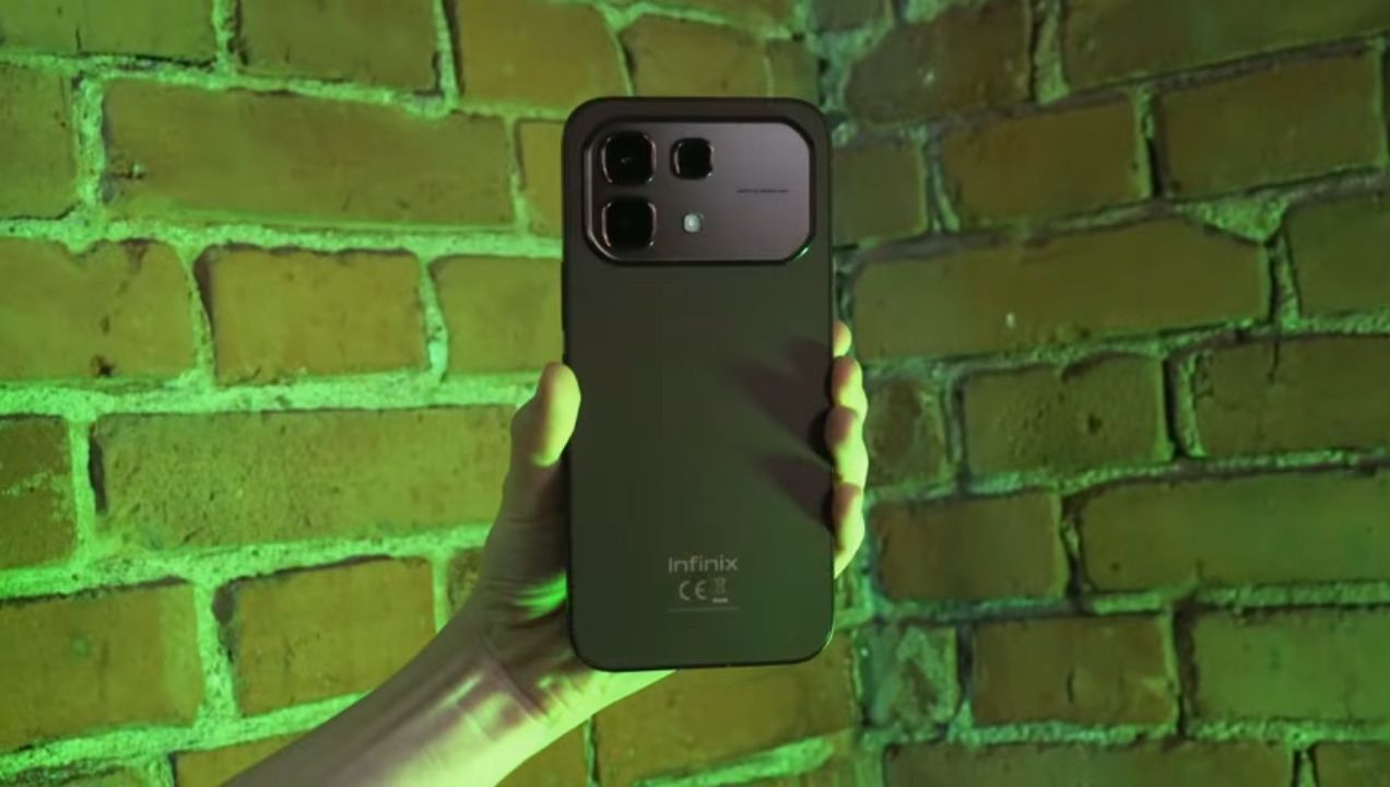 Infinix Note 60 Pro shown from the front and back, with its rear Active Matrix notification display visible