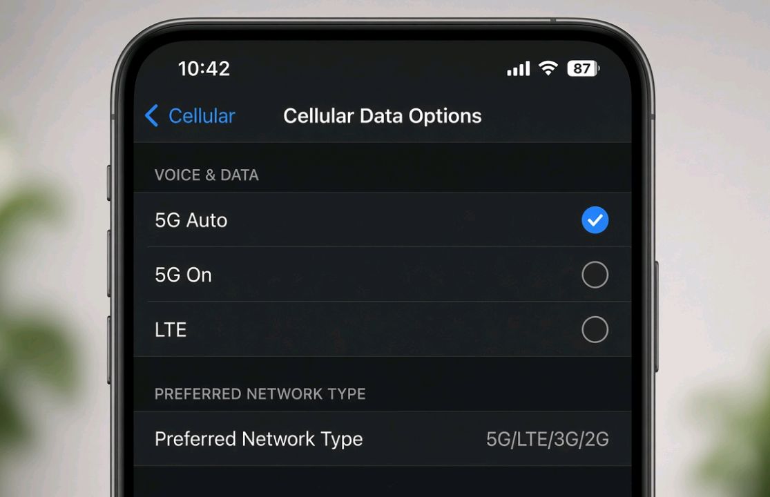 Phone settings menu