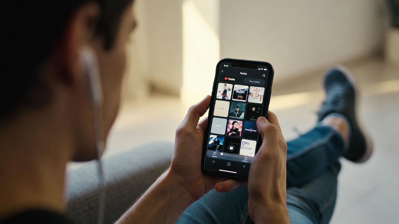 A person streaming music on their phone with earphones in — illustrating how most phone usage is cloud-dependent