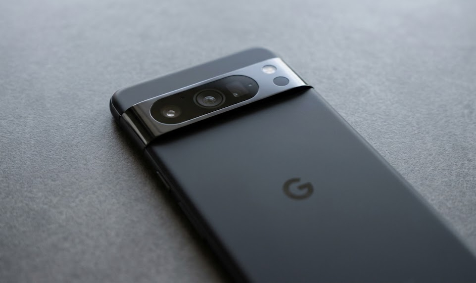 Google Pixel 10 Pro in Obsidian showing the triple camera module and polished aluminum frame