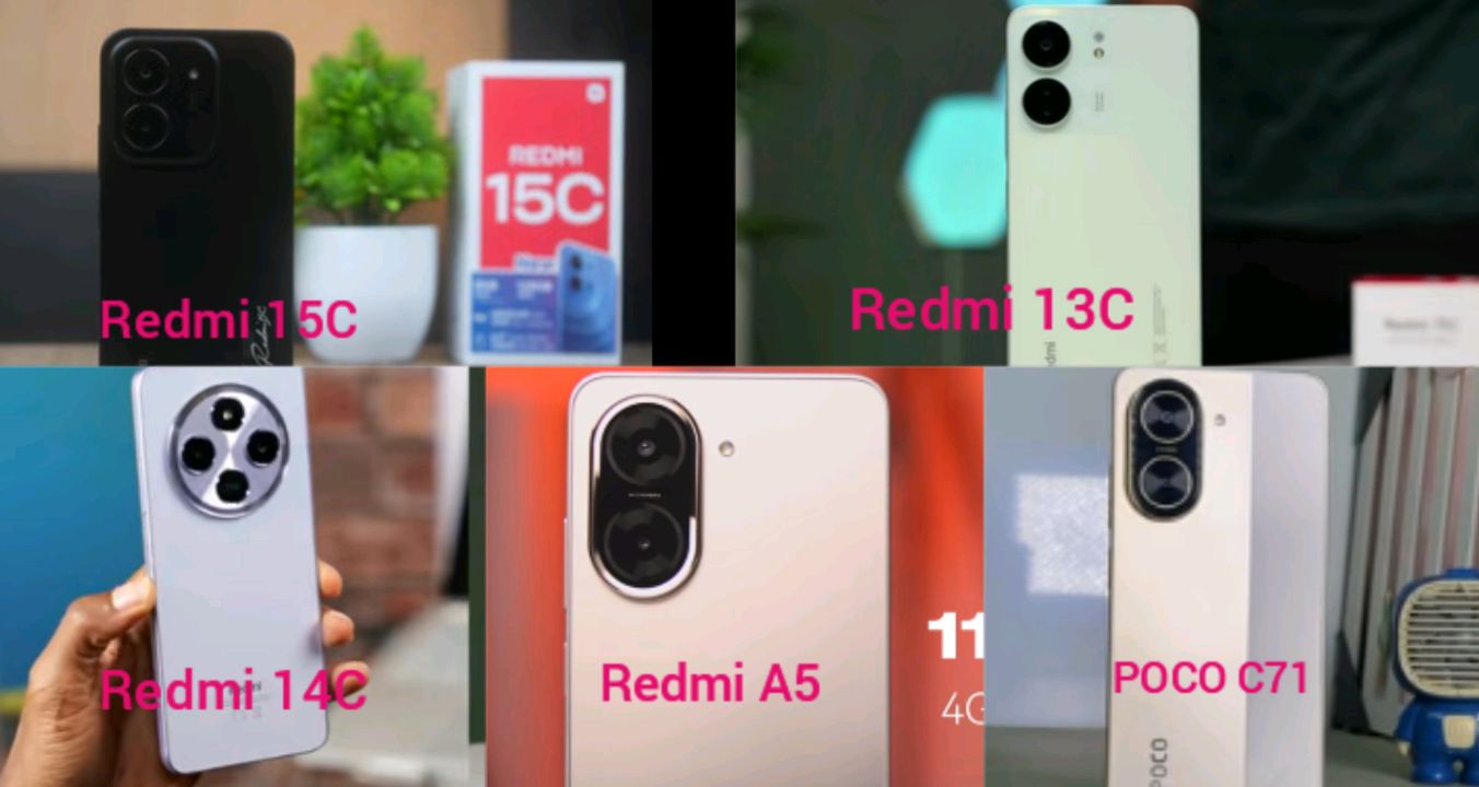 Redmi and POCO budget phones lined up side by side